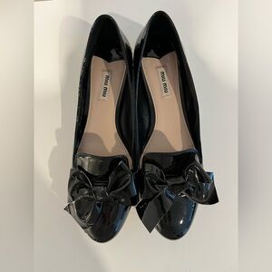 Vintage Miu Miu Patent Leather Bow Ballet Flats, Crystal Heel Detail; Size 41